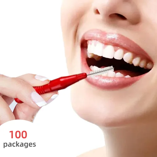 Vista 5 de GOUWEIBA - Juego de 100 piezas desechables para cepillos interdentales, color azul y rojo Braces Brush, Toothpick, Dental Tooth Flossing Head
