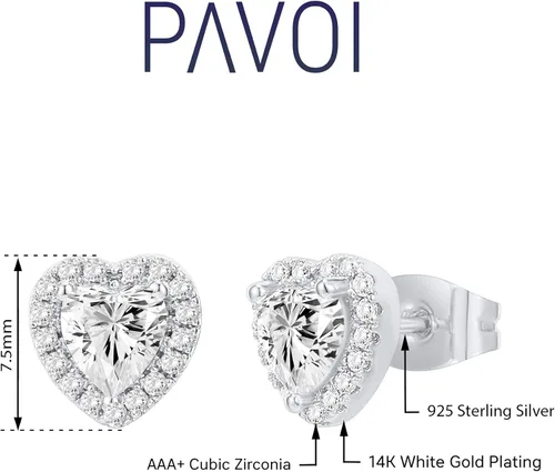 Vista 3 de PAVOI Aretes redondos de plata de ley chapados en oro de 14 quilates con halo de diamantes de imitación, circonita cúbica de primera calidad en oro
