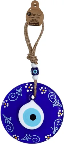 Vista 9 de Diseño de flores pintado a mano de cáñamo macramé mal de ojo para colgar en la pared, colgante de cristal, decorativo turco, griego, judío, adorno