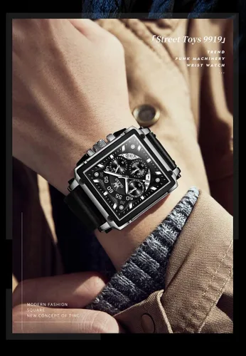 Vista 6 de OLEVS Relojes cuadrados para hombre, cronógrafo de cuero marrón, reloj de negocios de moda, luminoso, impermeable, relojes de pulsera casuales