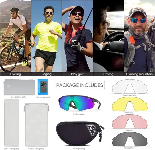 Vista 7 de Lentes de sol polarizados para ciclismo con 5 micas UV400, con armazón TR90.
