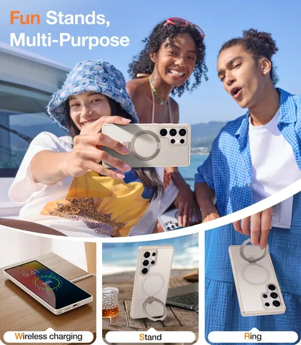 Vista 7 de TORRAS Funda magnética de albaricoque pálido para Galaxy S25 Ultra [compatible con Magsafe] soporte de anillo, a prueba de golpes, translúcida