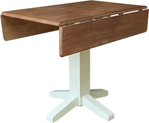 Vista 8 de IC INTERNATIONAL CONCEPTS Mesa de comedor cuadrada de madera maciza de 36 pulgadas con doble hoja, multicolor Nogal/Concha