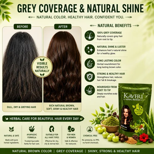 Vista 5 de Kaveri Henna Herbal Brown Natural - 9 hierbas Henna en polvo para el cabello - Tinte de henna natural para el color del cabello - Proporciona un