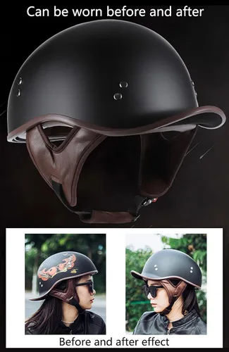 Vista 4 de Hanhua Medio casco de motocicleta para adultos, aprobado por DOT, para hombres y mujeres, estilo alemán con visera UV para scooter, ciclomotor