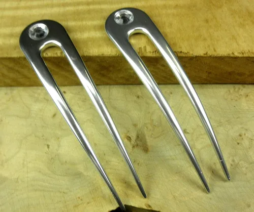 Vista 5 de (2) Aluminio anodizado de dos puntas curvadas 4.5 "horquilla de pelo Pick Pic (plata)