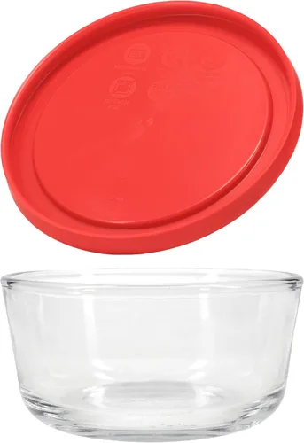 Vista 2 de Recipientes de vidrio, Pyrex, con tapa para almacenamiento de alimentos, 16-Piece, transparente con tapa roja Tempered Glass BPA Free Covers
