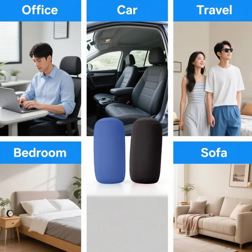 Vista 3 de 2 almohadas de microcuentas de 11.8 x 6.3 pulgadas, almohada cilíndrica para cuello, espalda y brazos, almohadas de viaje esponjosas para automóvil