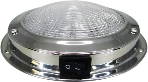 Vista 2 de Pactrade Marine Luz de cúpula de 12 V - lente de 4 pulgadas, blanco cálido incandescente, luz de barco de acero inoxidable con interruptor
