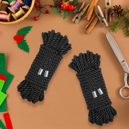 Vista 6 de Cuerda de Seda Suave, Cuerda de Cordón Trenzado Amigable con la Piel (Negro, 32 pies) Twisted Trim Rope, Nylon Twisted Cord, Braided Silk Ropes