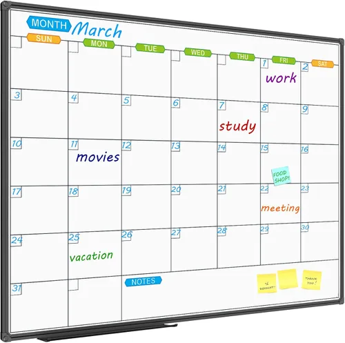 Vista 12 de JILoffice Calendario de Pizarra Blanca de Borrado en Seco - Calendario de Pizarra Blanca Magnética Mensual 24 X 18 Pulgadas, Marco de Aluminio Negro