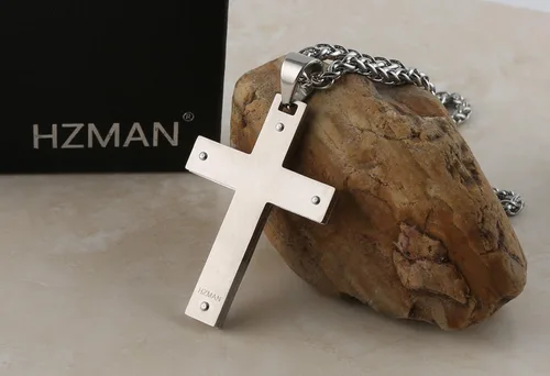 Vista 5 de Hzman -Collar con pendiente para rezo de crucifijo de Jesucristo, de acero inoxidable, para hombres