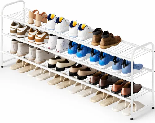 Vista 21 de KEETDY Organizador de zapatos largo de 2 niveles para armario, zapatero de metal para entrada, amplio estante apilable para zapatos con rejilla