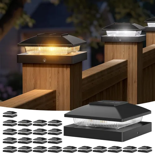 Vista 11 de APONUO Paquete de 20 luces solares de poste de 4 x 4, IP64, impermeables Blanco