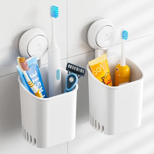 Vista 14 de TAILI - Portacepillos patentado con ventosa, soporte para cepillo de dientes de acero inoxidable anti-acumulación de agua para ducha, organizador
