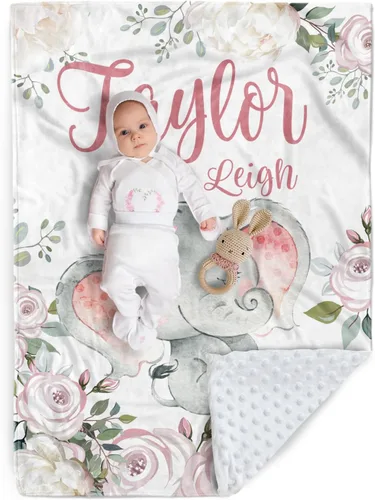 Vista 13 de Manta de bebé personalizada, manta de felpa suave con respaldo de puntos de doble capa para niños y niñas, nombre personalizado con diseño de animal