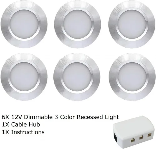 Vista 5 de Luces LED de 12V para RV, Barco, Remolque, Camper - Control táctil de 3 temperaturas de color, luz empotrada mini de bajo voltaje regulable, paquete
