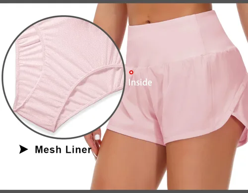 Vista 4 de THE GYM PEOPLE Pantalones cortos deportivos de entrenamiento para mujer, con cintura alta, de secado rápido, con forro de malla y bolsillos