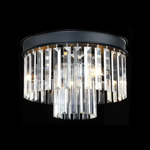 Vista 2 de MEXO Lámpara de techo de cristal empotrada con acabado negro, lámpara de cristal de 2 niveles para sala de estar, dormitorio, comedor, pasillo