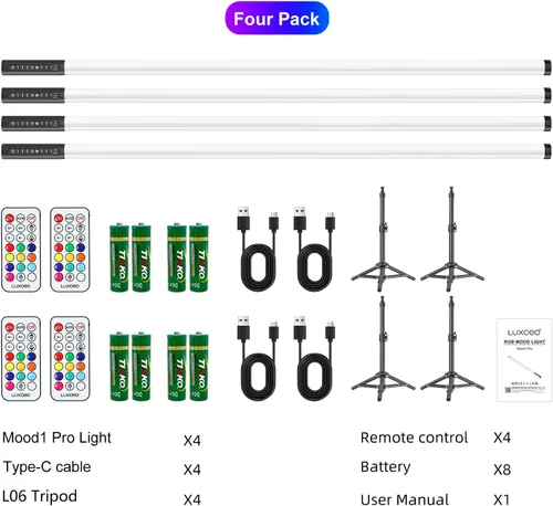 Vista 8 de Paquete de 4 tubos de luz portátiles de 4 pies de 47.2 in de mano LED RGB con trípodes, 500 efectos vívidos para video y fotografía, pintura ligera