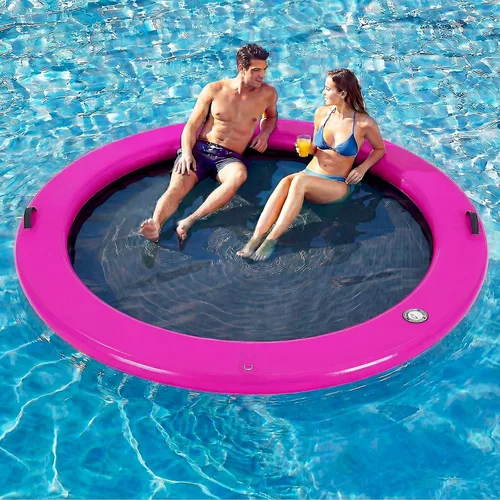 Vista 31 de Muelle flotante inflable redondo de 6 a 12 pies, anillo de flotador Sunchill, hamaca de agua para broncear flotadores de piscina con tela tejida