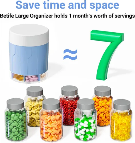Vista 6 de Betife Organizador Extra Grande de Suplementos, Botella Organizadora de Píldoras Semanal, Dispensador Diario de Píldoras con 7 Compartimentos