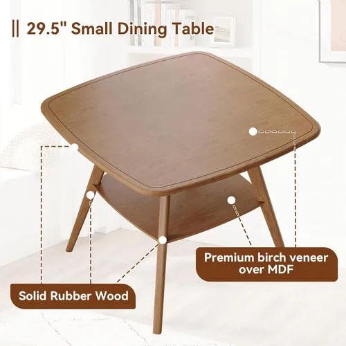 Vista 3 de Mesa de comedor cuadrada de 29.5 pulgadas para espacios pequeños, marco de madera maciza con parte superior de chapa resistente a los arañazos