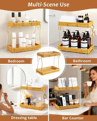 Vista 5 de Organizador de baño, organizador de perfumes, organizador de maquillaje, estante de almacenamiento de cosméticos, bandeja de tocador, bandeja