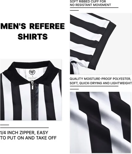 Vista 4 de Camisa de árbitro para hombre, cuello oficial, camiseta de árbitro, manga corta, rayas blancas y negras, disfraz de Halloween