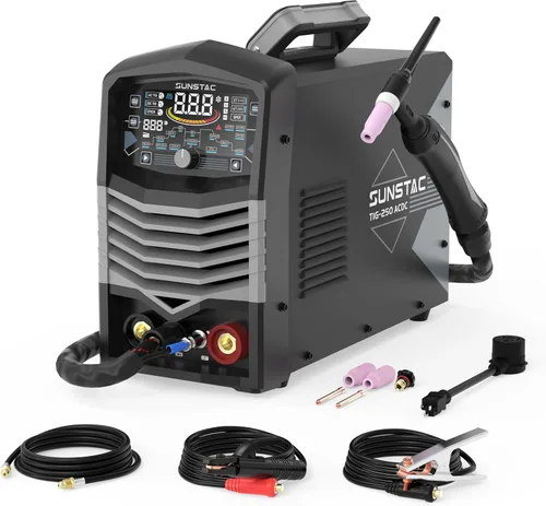 Vista 8 de Sunstac Soldador TIG de 200 A con pulso, 110 V/220 V de doble voltaje, máquina de soldadura DC TIG/TIG de pulso/TIG puntual/Stick 3 en 1, pantalla