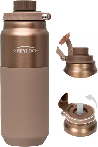 Vista 9 de Greylock Botella de agua aislada de 20 onzas con tapa con pajilla, botellas de agua deportivas reutilizables de acero inoxidable con asa plegable, a