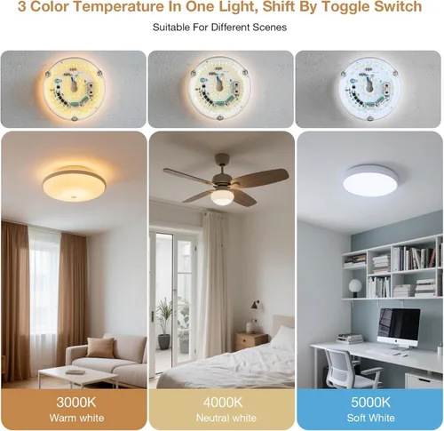 Vista 6 de Kit de Retrofit de Luz LED para Ventilador de Techo, 4 Pulgadas, Kit de Repuesto de Luz de Techo Motor PCB de Panel, 18W, 3CCT 3000K-4000K-5000K