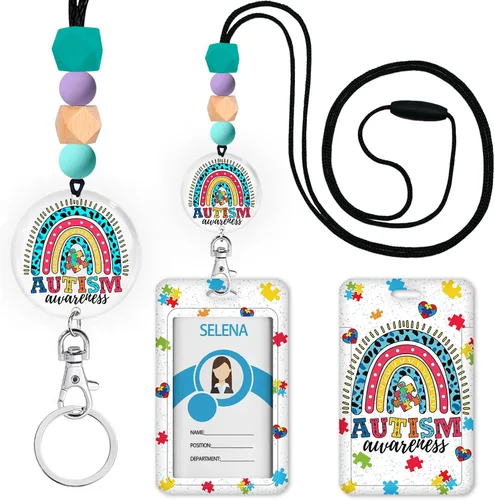 Vista 8 de Cordones para Profesores de Concienciación sobre el Autismo para Tarjetas de Identificación y Llaves, Lindo Cordón de Silicona con Cuentas Separable