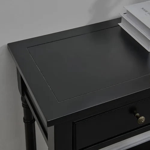 Vista 5 de SFZ-004BK - Mesa de entrada de madera maciza con 2 cajones, mesa de sofá decorativa con estante de almacenamiento, mesa de entrada estrecha
