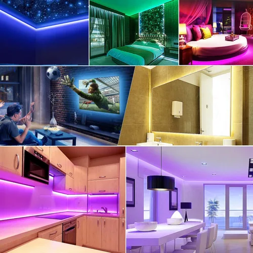Vista 6 de Kit de tiras de luz LED USB, 4 tiras de luz LED RGB precortadas de 1.64 pies/6.56 pies, luces de fondo de TV que cambian de color con control