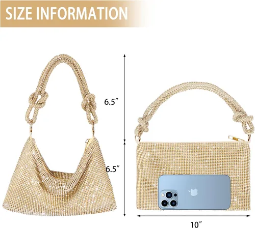 Vista 6 de Bolso de noche brillante con diamantes de imitación, monederos plateados para mujer, bolsos cruzados para fiesta, graduación, club, boda