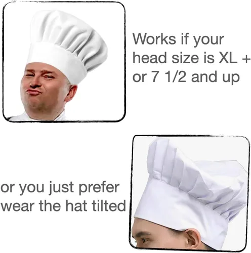Vista 4 de Urby Sombrero de chef extra grande similar a la talla XL, XXL o 7 12 y más. Gran comodidad para chefs con cabeza más grande o más grande