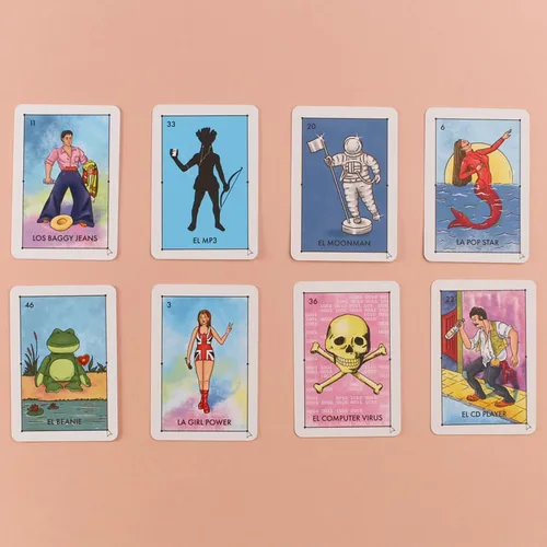 Vista 6 de Loteria millennial: Edición Y2K - Juego de fiesta de bingo mexicano de parodia, juego de cartas de emparejamiento, nostalgia y humor icónico