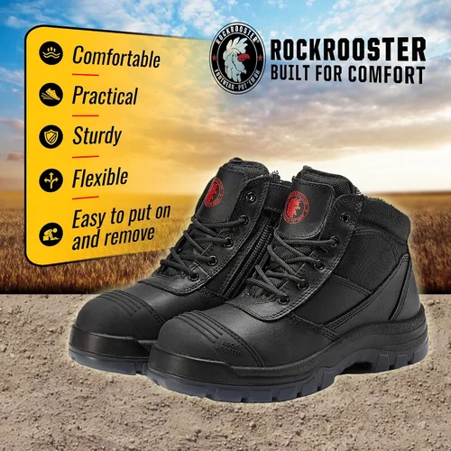 Vista 7 de Rockrooster AK050 - Botas de trabajo para hombre, puntera de acero, cremallera YKK, 6in, antideslizantes y resistentes al deslizamiento, piel