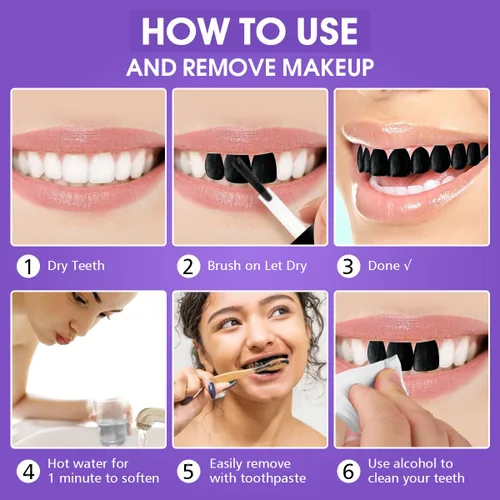 Vista 4 de Pintura de Dientes Negros, Pintura Temporal para Dientes Negros Secado Rápido, Realista y Segura, Perfecta para Ennegrecer Dientes, Dientes