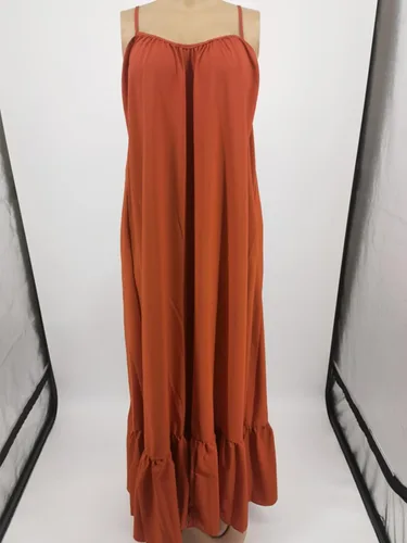 Vista 2 de Adogirl Vestido largo con tirantes delgados, sensual, para mujer, sin mangas, fruncido y dobladillo con volantes, vendaje de gran
