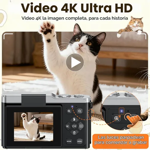 Vista 4 de MaxMango Cámara digital, cámara de vlogging de 64 MP y 2.4 pulgadas para principiantes, pantalla abatible de 180°, apunta y dispara, cámaras Negro