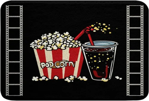 Vista 10 de Alfombras de baño de cine con patrón de palomitas de maíz, alfombras de Btah para bañera para niños, diseño de póster de cine, tapetes de baño