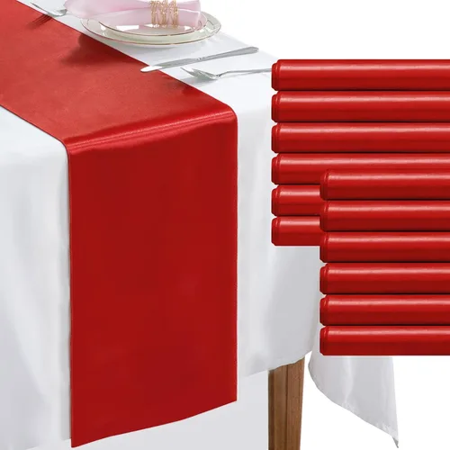 Vista 9 de Paquete de 2 caminos de mesa negros de 12 x 108 pulgadas, camino de mesa rectangular de seda satinada suave para bodas, banquetes, decoración