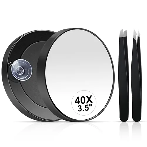 Vista 8 de MIYADIVA Espejo de aumento 20X, pequeño espejo de viaje con ventosa y pinzas, 3.5 pulgadas Negro-20x