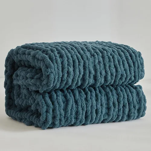 Vista 5 de Longhui bedding Manta de punto grueso hecha a mano, lujosa manta de punto trenzado de felpilla para sofá, sofá y cama, manta decorativa ultra suave