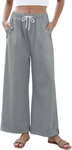 Vista 13 de Athlisan Pantalones Palazzo Holgados de Pierna Ancha para Mujer Casuales Sueltos con Cordón Cintura Elástica Pantalones de Descanso con Bolsillos
