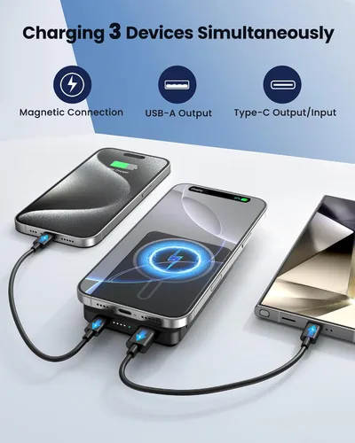 Vista 6 de para Magsafe Cargador Portátil Paquete de Batería - Banco de Energía Magnético de 12000mAh PD 22.5W USB C y Carga Rápida Inalámbrica de 15W Paquete