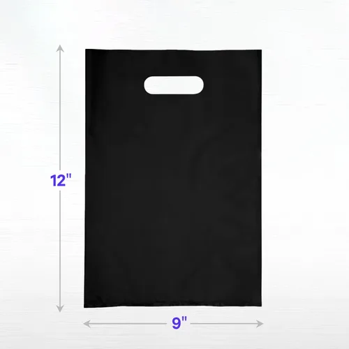 Vista 7 de Infinite Pack Bolsa de plástico con asa troquelada de 9 x 12 pulgadas, bolsas de plástico negro para mercancía, paquete de 100 unidades para venta