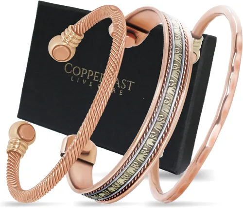 Vista 8 de Coppervast Pulseras de cobre para hombre y mujer Juego de 3 con bolsa de regalo Hecho a mano 100% cobre